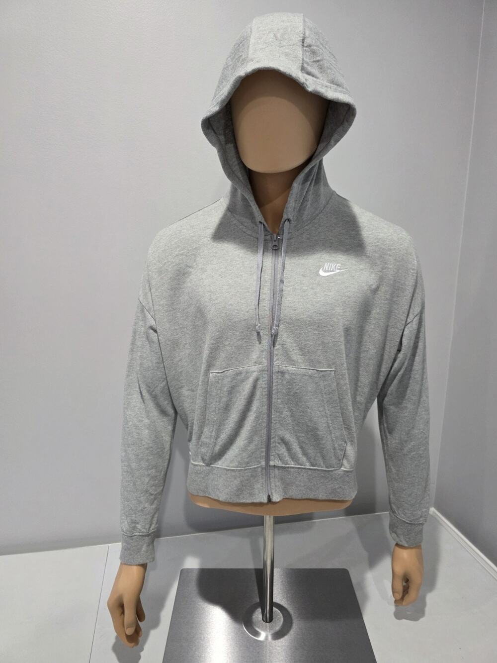 Nike Womens Large Cropped Full Zip Hoodie Gray Swoosh Lightweight Sweatshirt